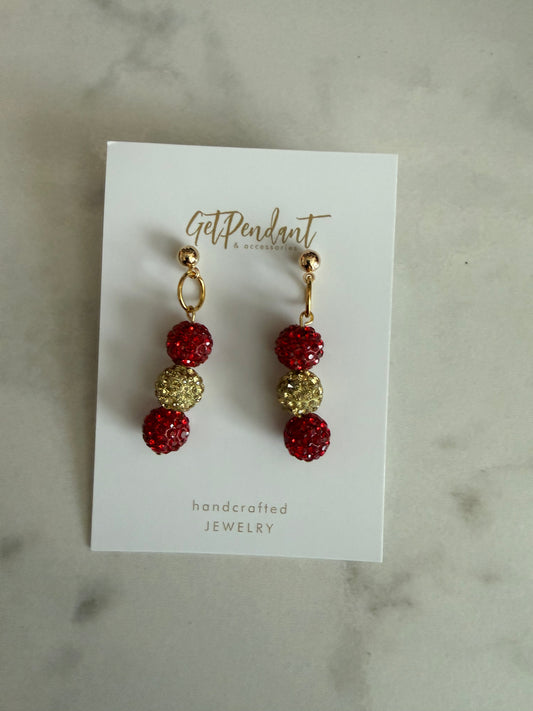 Red & Gold - Rhinestone Earrings
